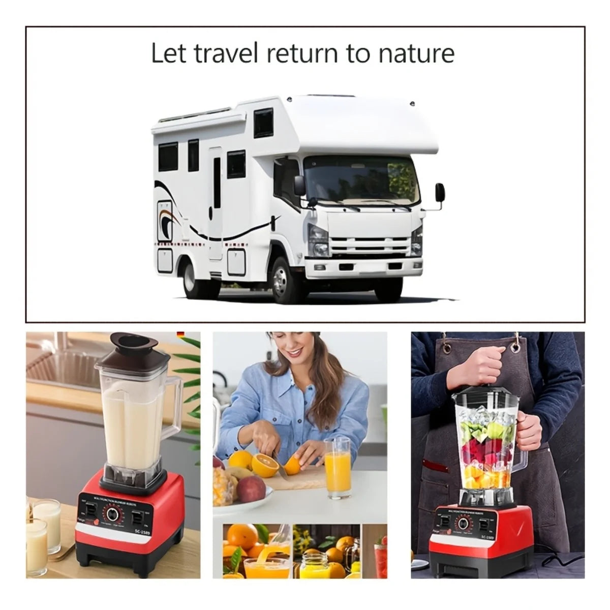 110V Red RV Blender with Wall Breaker Plug PP Food Processor Ice Crusher Multifunctional Kitchen Appliance for Cooking