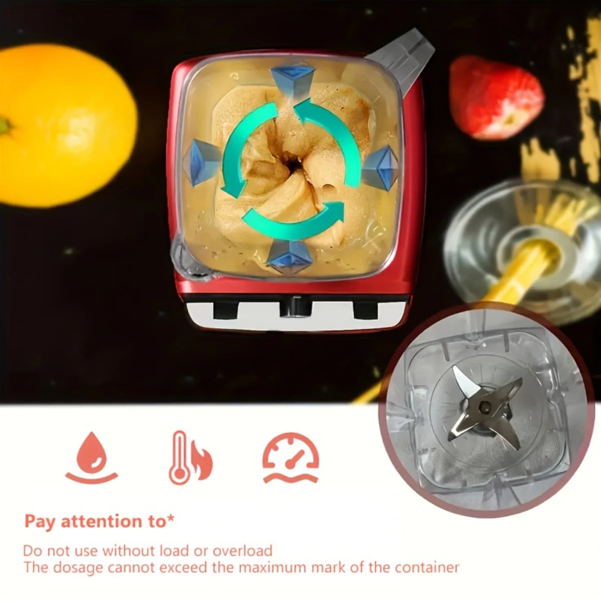 110V Red RV Blender with Wall Breaker Plug PP Food Processor Ice Crusher Multifunctional Kitchen Appliance for Cooking