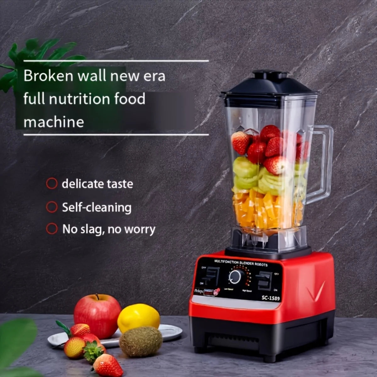 110V Red RV Blender with Wall Breaker Plug PP Food Processor Ice Crusher Multifunctional Kitchen Appliance for Cooking